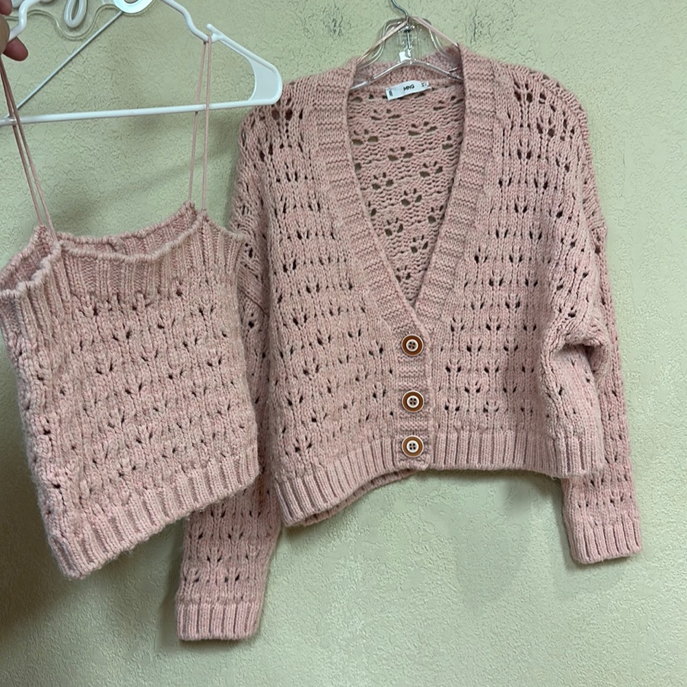 Mango Pink Knit Cardigan and Tank Set